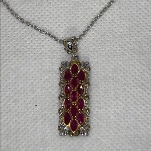 NWOT Sterling Silver Palladium Gold Accent Genuine Garnet Gemstone Necklace
